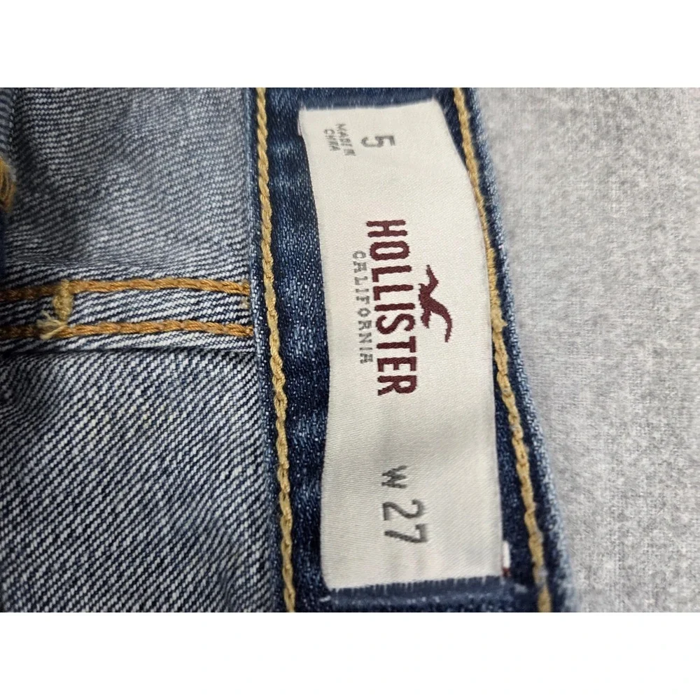 Hollister 5 Jean Shorts Frayed Denim Seagull Logo Vintage Distressed Boho Grunge - Picture 6 of 8